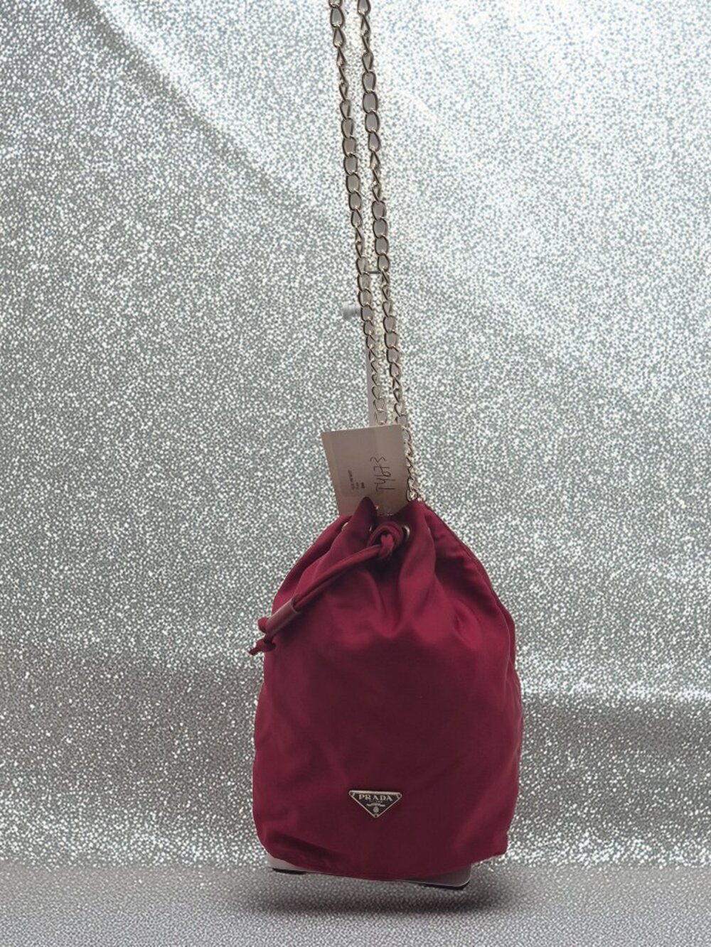 Prada Tessuto Nylon Triangle Logo Drawstring Pouch 9"x8"